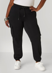 Plus Size French Terry Cargo Joggers, Black, 22/24 - Ashley Stewart