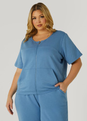 Plus Size French Terry Zip Front Jacket, Riviera, 34/36 - Ashley Stewart