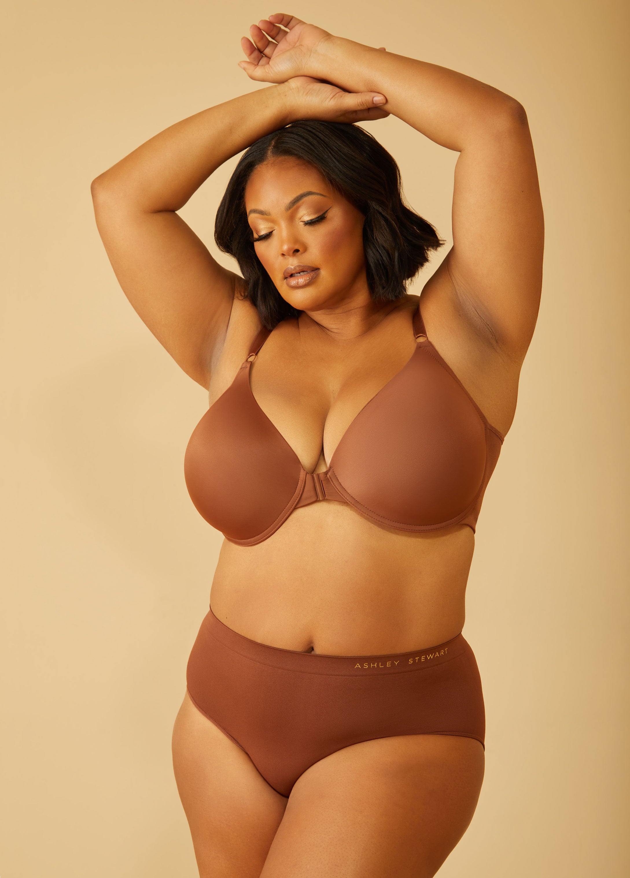 Plus Size Front Close Smoothing Posture Bra, Chocolate Brown, 38DDD - Ashley Stewart