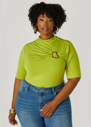 Plus Size Gathered Embellished Top, Dark Citron, 26/28 - Ashley Stewart
