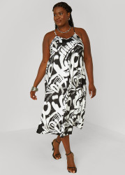 Plus Size Graffiti Print Slip Dress, Black Combo, 10/12 - Ashley Stewart
