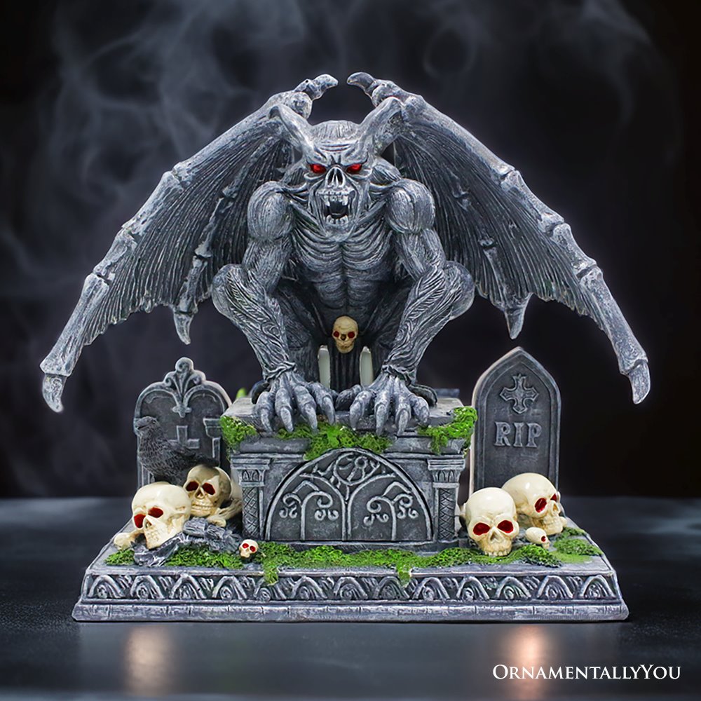 Plus Size Grave Guardian Gargoyle Figurine, 7" Solar Powered Gothic Halloween Garden Statue, Default Title,  - Ashley Stewart