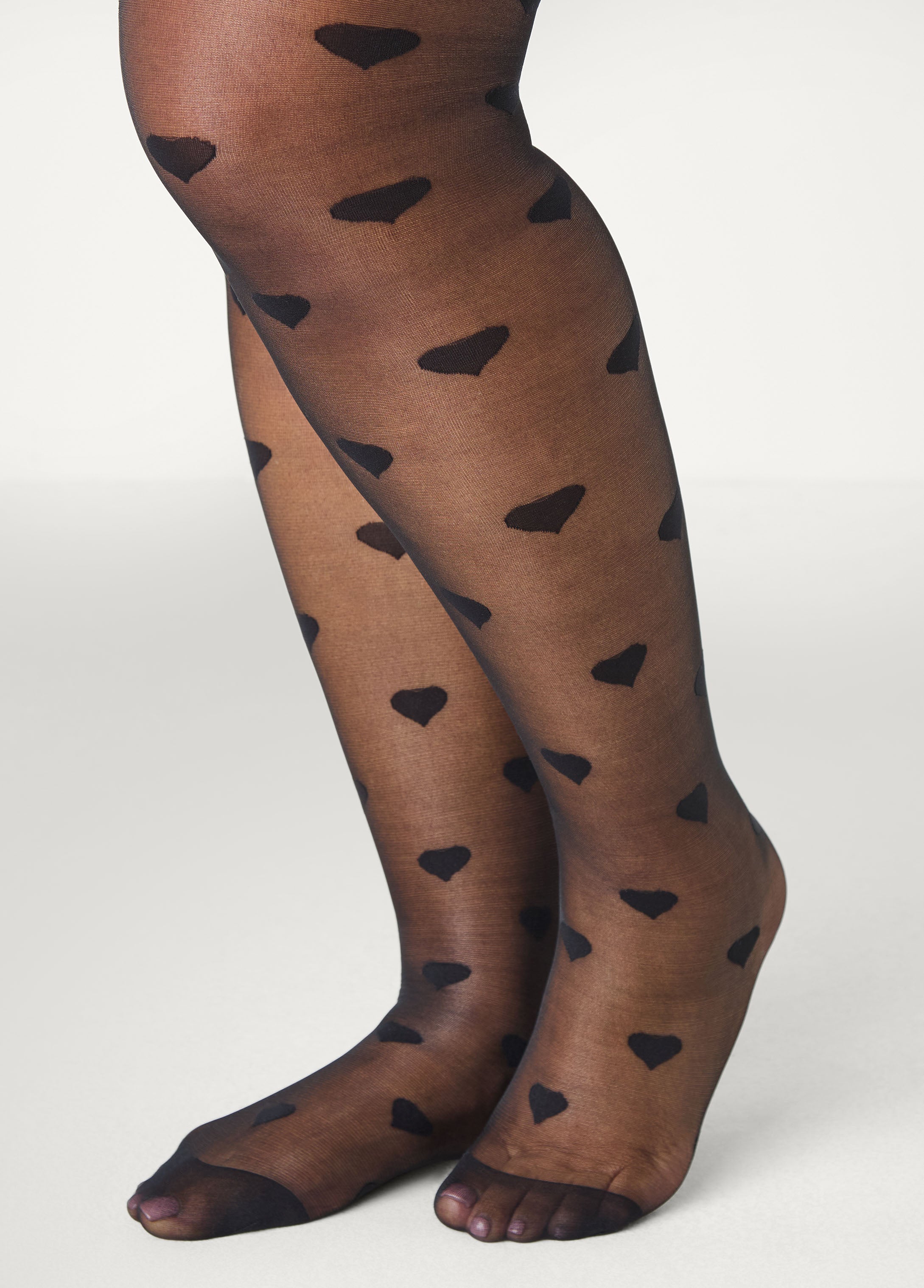 Plus Size Hearts Footed Tights, Black, EF - Ashley Stewart