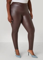 Plus Size High Rise Faux Leather Leggings, Seal Brown, 14/16 - Ashley Stewart