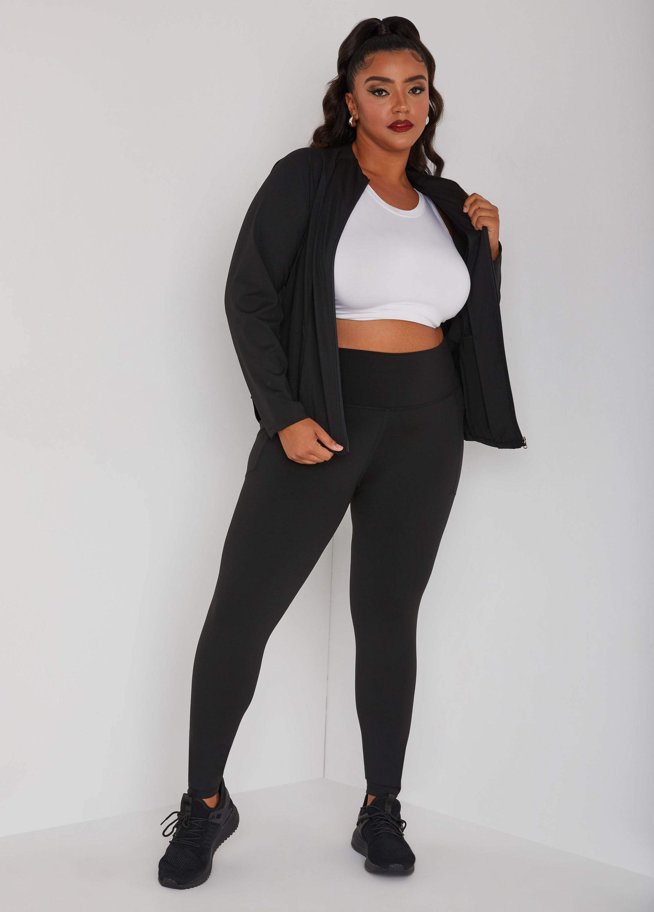 Plus Size High Rise Knit Athletic Leggings, Black, 14/16 - Ashley Stewart