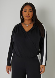 Plus Size Hooded Faux Wrap Top, Black, 30/32 - Ashley Stewart