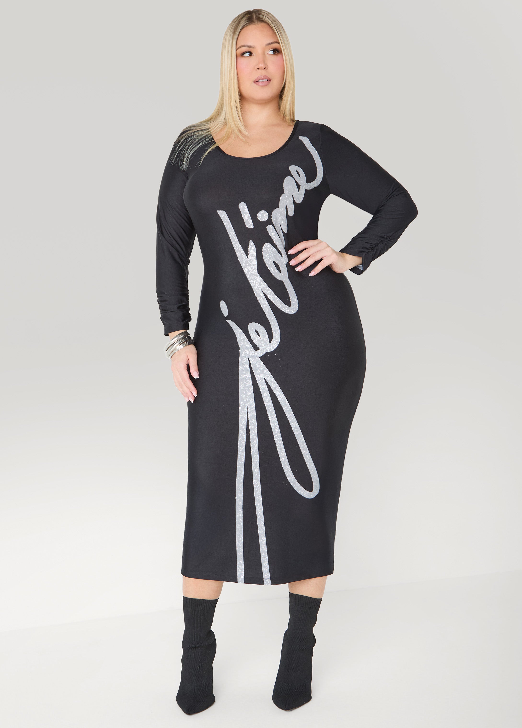 Plus Size Je Taime Glittered Maxi Dress, Black, 34/36 - Ashley Stewart