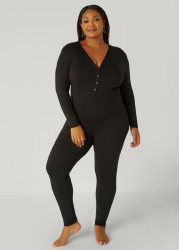 Plus Size Jersey Pajama Jumpsuit, Black, 1X - Ashley Stewart
