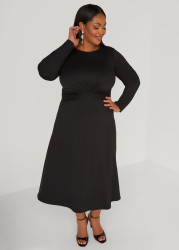 Plus Size Knotted Midaxi A Line Dress, Black, 14/16 - Ashley Stewart