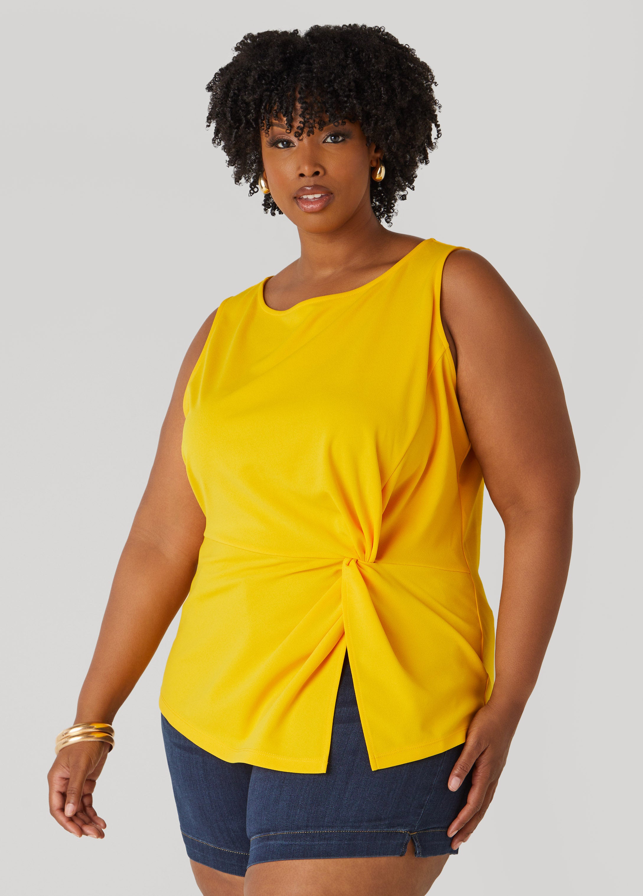 Plus Size Knotted Split Front Top, Black, 22/24 - Ashley Stewart