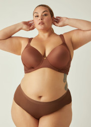 Plus Size Lace Paneled Hipster Briefs, Mocha, 18/20 - Ashley Stewart