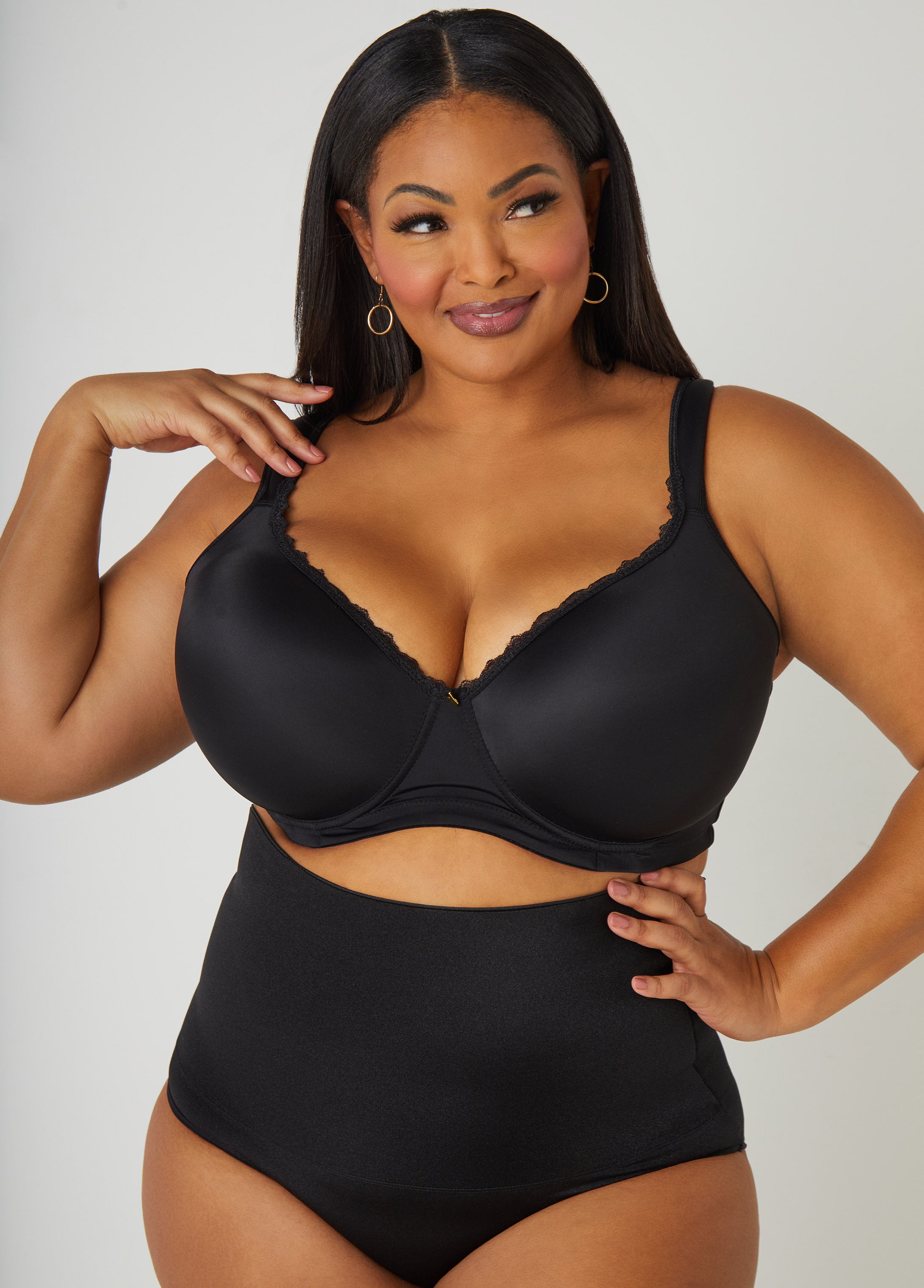 Plus Size Lace Trim Full Coverage Butterfly Bra, Black, 44F - Ashley Stewart