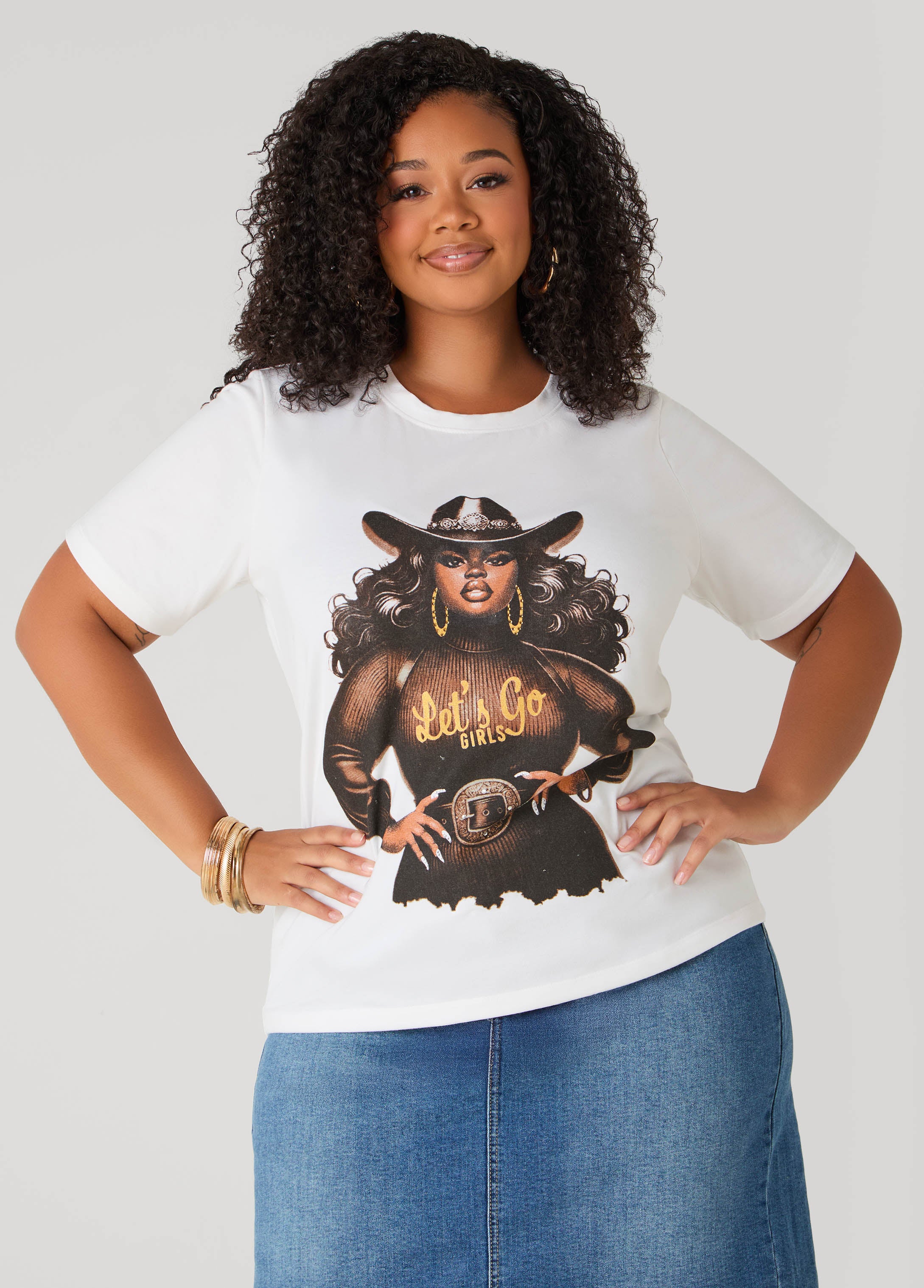 Plus Size Lets Go Girls Graphic Tee, White, 10/12 - Ashley Stewart