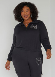 Plus Size Love Crystal Pullover, Black, 10/12 - Ashley Stewart