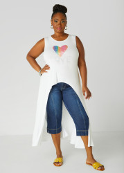 Plus Size Love Embellished Hi Low Top, White, 10/12 - Ashley Stewart