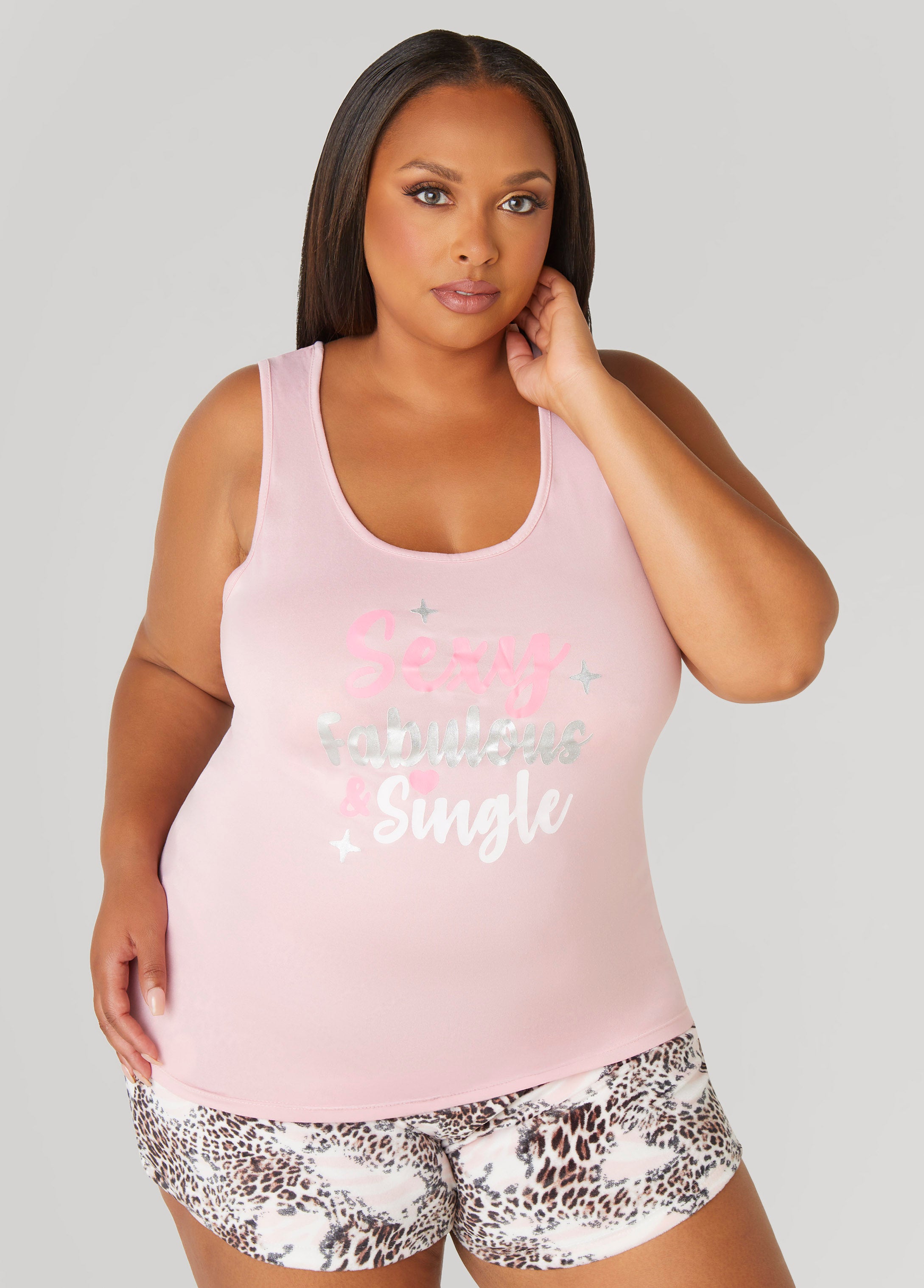 Plus Size Love To Sleep Fabulous Shorts Set, Pink, 1X - Ashley Stewart