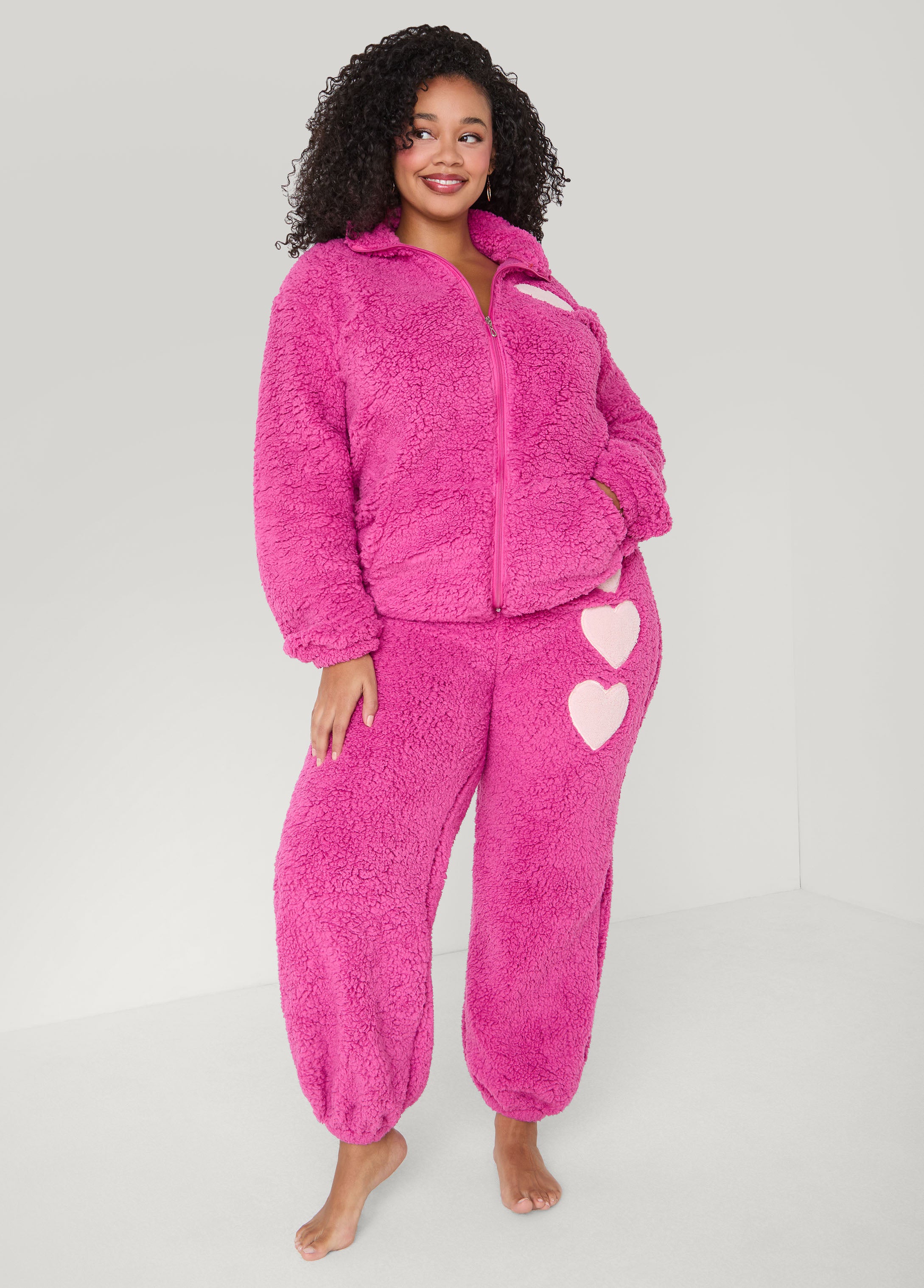 Plus Size Love To Sleep Heart Pajama Set, Fuchsia, 3X - Ashley Stewart