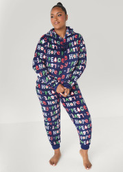 Plus Size Love To Sleep Holiday Onesie, Navy, 2X - Ashley Stewart
