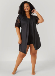 Plus Size Love To Sleep Lace Paneled 3 Pc Set, Black, 1X - Ashley Stewart