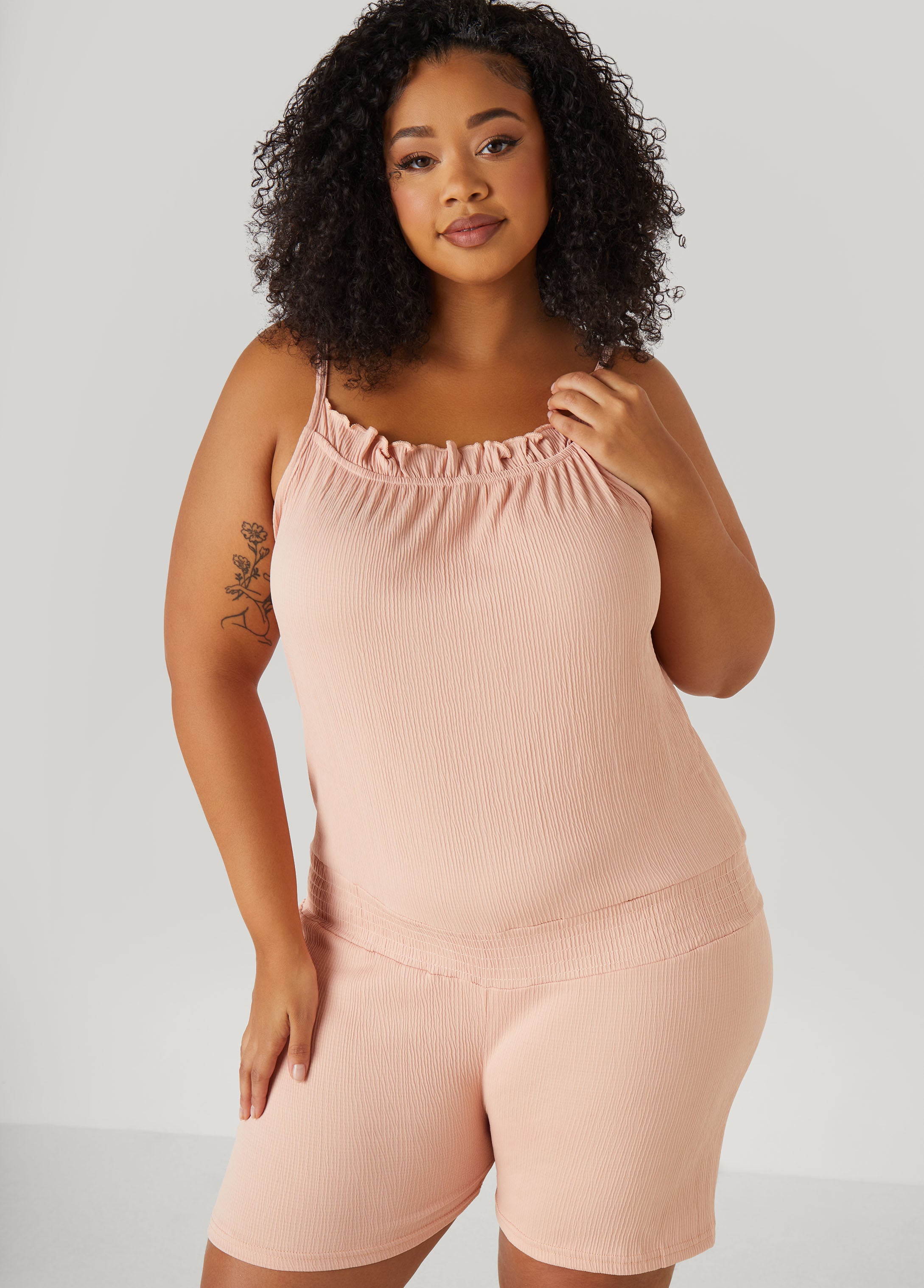 Plus Size Love To Sleep Ruffled Romper, Pink, 2X - Ashley Stewart