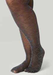 Plus Size Lurex Checked Opaque Tights, Black, EE - Ashley Stewart