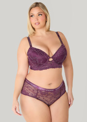 Plus Size Lurex Lace Longline Bra, Purple Magic, 38DD - Ashley Stewart
