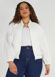 Plus Size Matelasse Bomber Jacket, BlueBird, 10/12 - Ashley Stewart