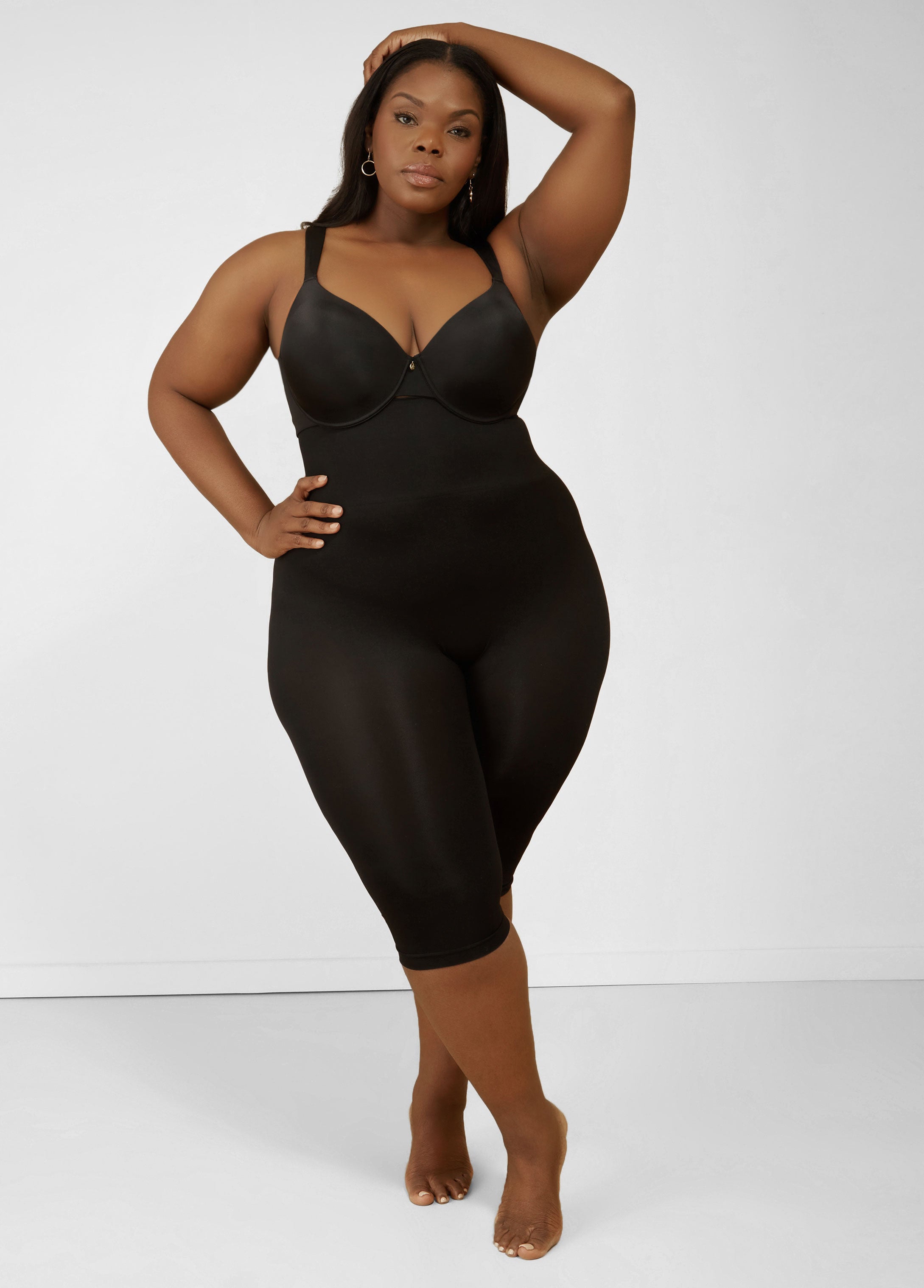Plus Size Medium Control Shaping Capri, Black, 1X - Ashley Stewart