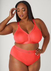 Plus Size Mesh Paneled Wireless Bra, LIVING CORAL, 38DD - Ashley Stewart