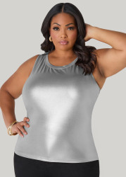 Plus Size Metallic Basic Cami, Silver, 22/24 - Ashley Stewart
