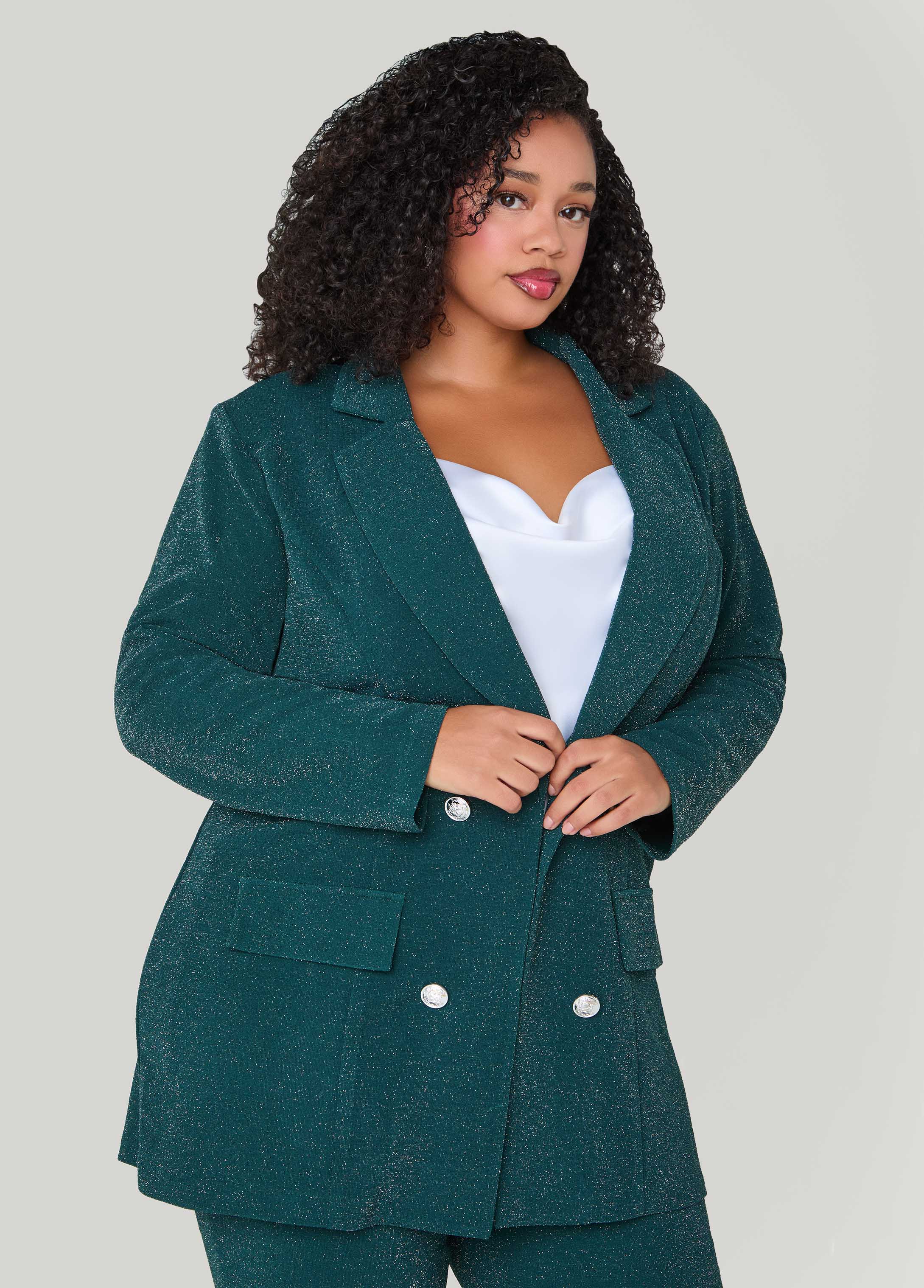 Plus Size Metallic Boyfriend Blazer, Green, 18/20 - Ashley Stewart