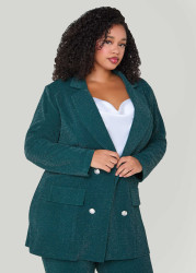 Plus Size Metallic Boyfriend Blazer, Green, 18/20 - Ashley Stewart