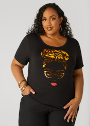 Plus Size Metallic Graphic Tee, Black, 30/32 - Ashley Stewart