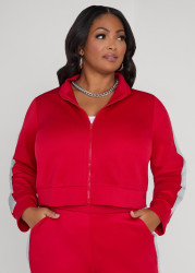 Plus Size Metallic Paneled Track Jacket, Ivory, 14/16 - Ashley Stewart