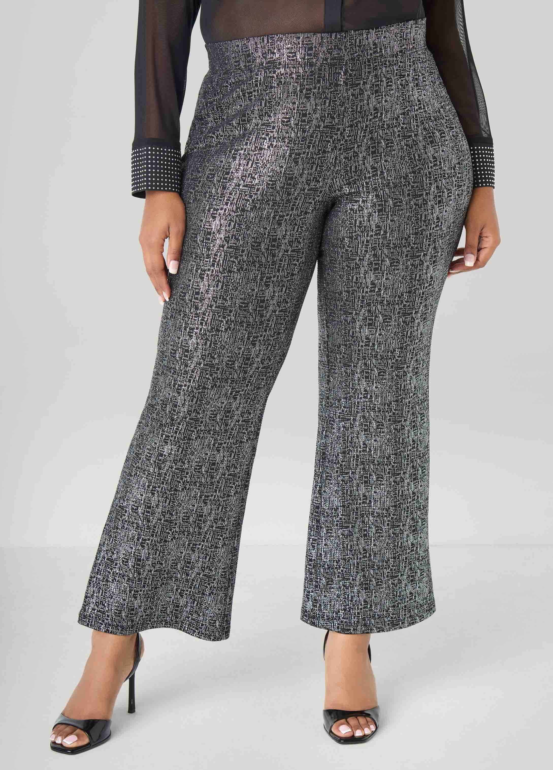 Plus Size Metallic Wide Leg Pants, Black, 10/12 - Ashley Stewart