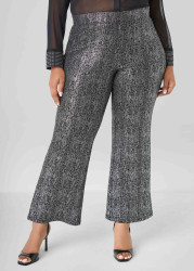Plus Size Metallic Wide Leg Pants, Black, 10/12 - Ashley Stewart