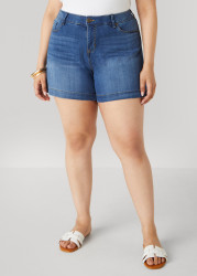 Plus Size Mid Rise Denim Shorts, Medium Blue, 20 - Ashley Stewart