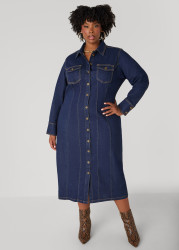 Plus Size Midaxi Denim Shirtdress, Dk Rinse, 10 - Ashley Stewart