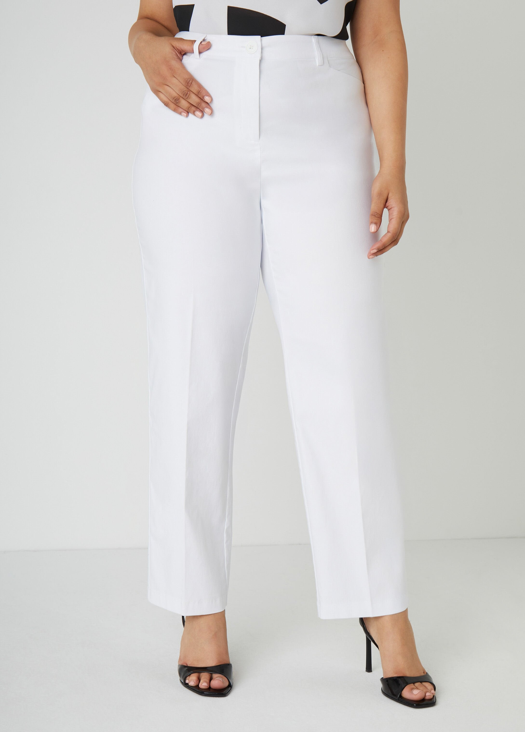 Plus Size Millennium Mid Rise Trousers, White, 30 - Ashley Stewart