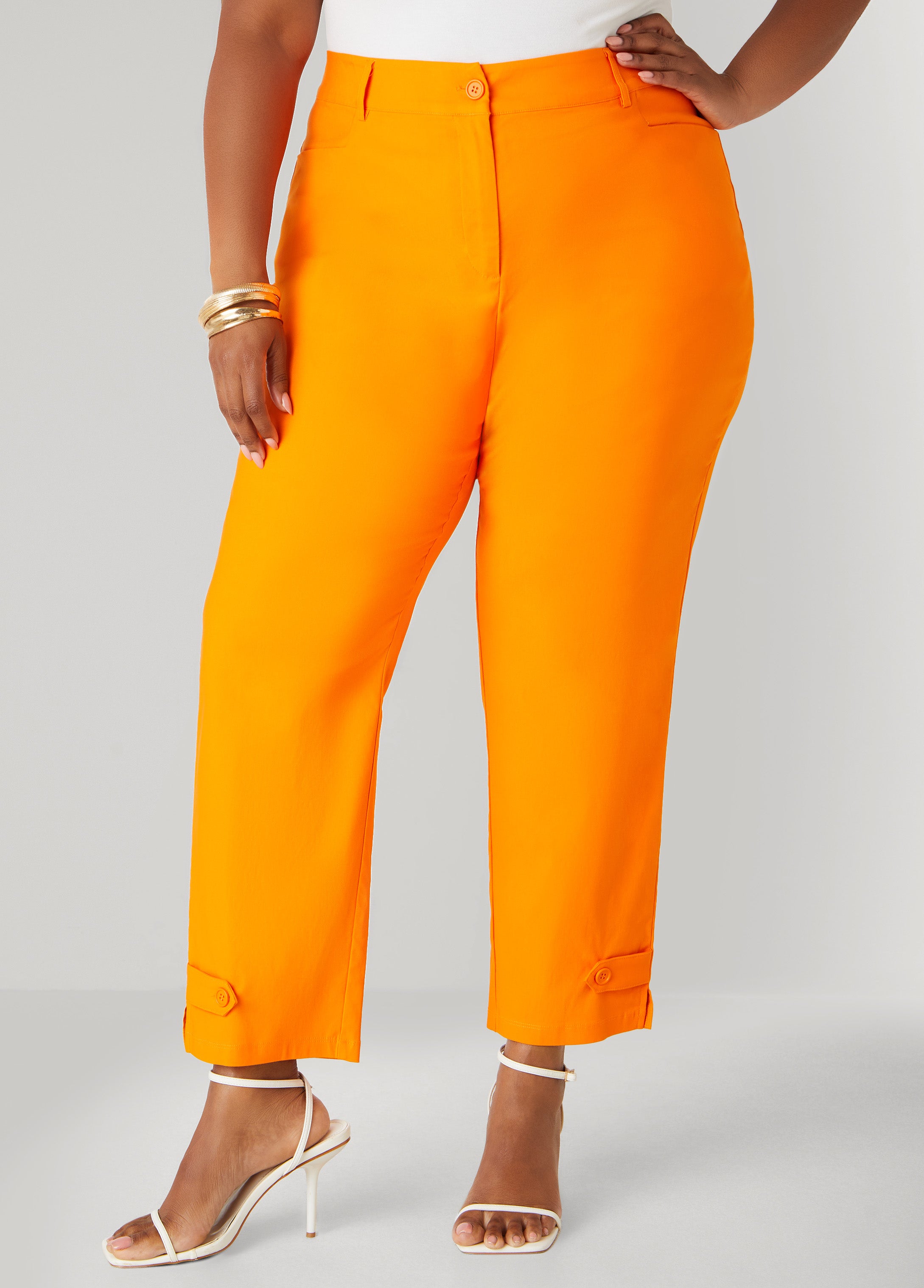 Plus Size Millennium Tab Detail Ankle Pants, Exuberance, 12 - Ashley Stewart
