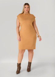 Plus Size Mock Neck Bodycon Sweater Dress, Iced Coffee, 26/28 - Ashley Stewart
