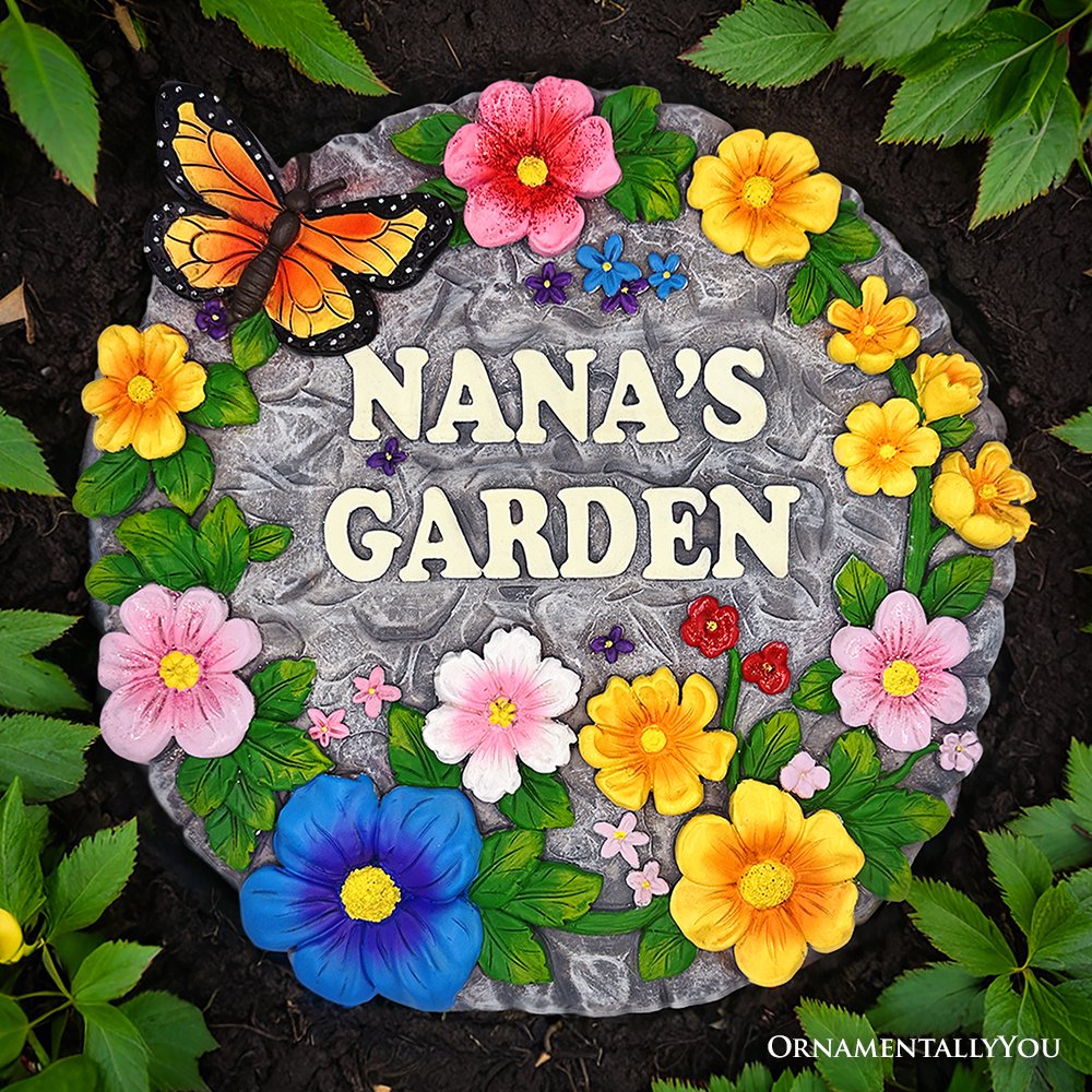 Plus Size Nanas Garden Floral Stepping Stone, 9.5" Decorative and Gift for Grandmother, Default Title,  - Ashley Stewart