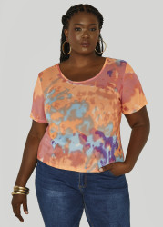Plus Size Neon Printed Mesh Tee, Multi, 10/12 - Ashley Stewart