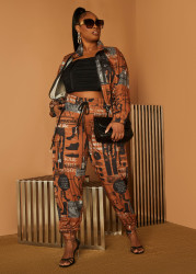 Plus Size Newspaper Print Cargo Joggers, Caramel Cafe, 18/20 - Ashley Stewart