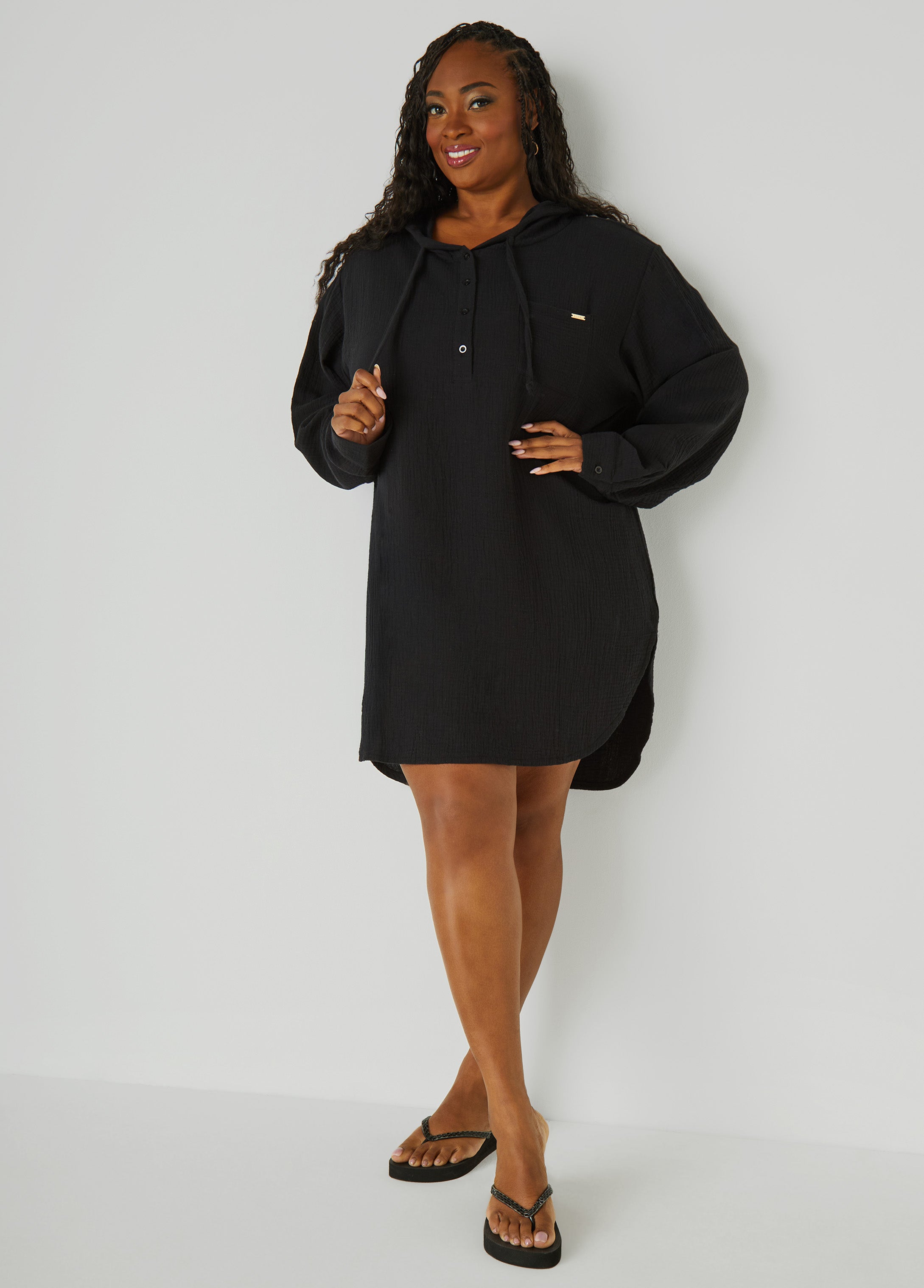 Plus Size Nicole Miller Textured Cover Up, Black, 1X - Ashley Stewart