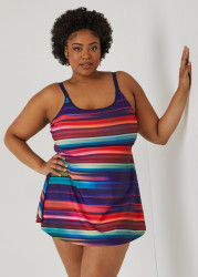 Plus Size Noon Swim Striped Swimdress, Multi, 22 - Ashley Stewart