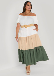 Plus Size Off The Shoulder Colorblock Dress, Multi, 2X - Ashley Stewart