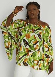Plus Size Off The Shoulder Leaf Print Blouse, Multi, 26/28 - Ashley Stewart