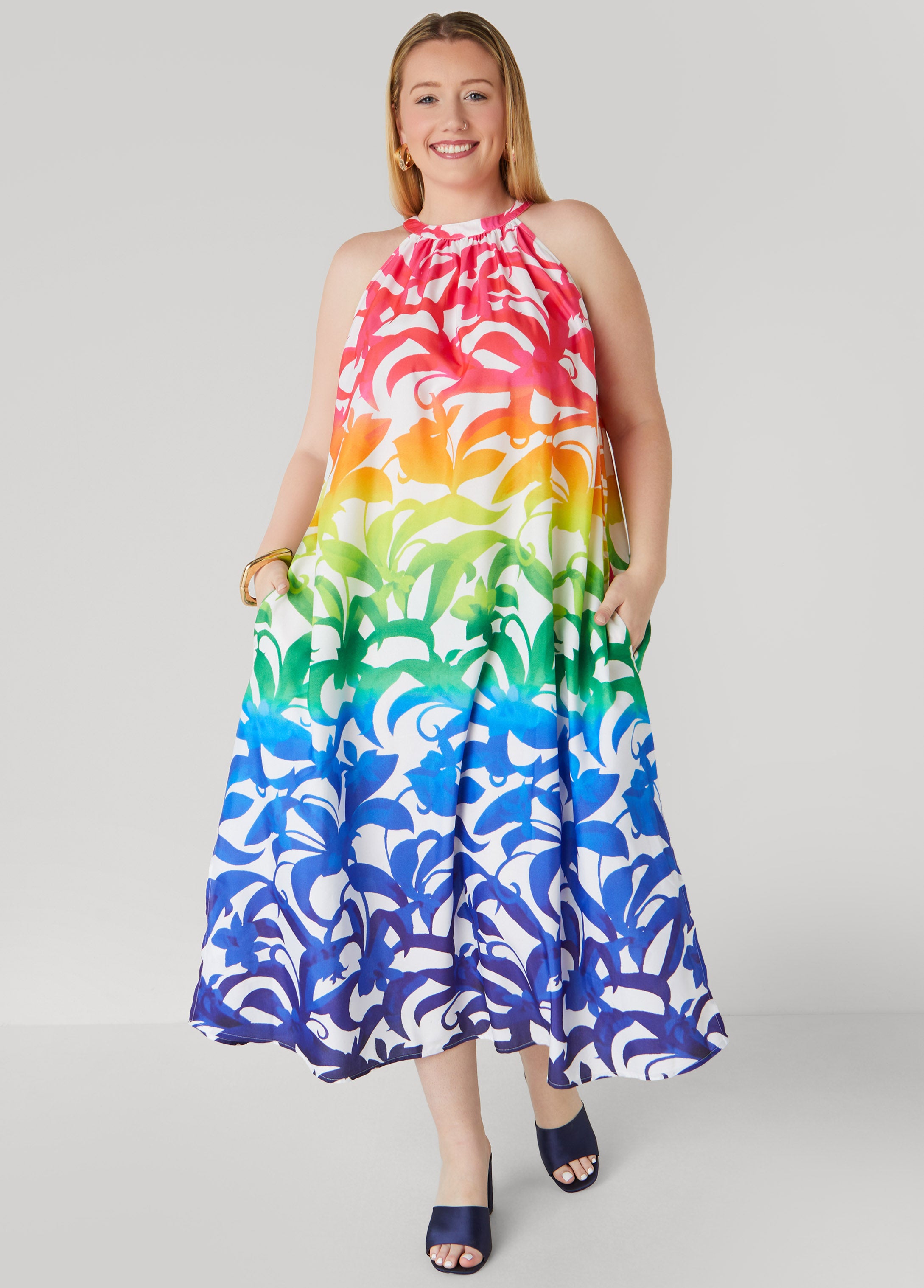 Plus Size Ombre Floral Print Maxi Dress, Multi, 14/16 - Ashley Stewart