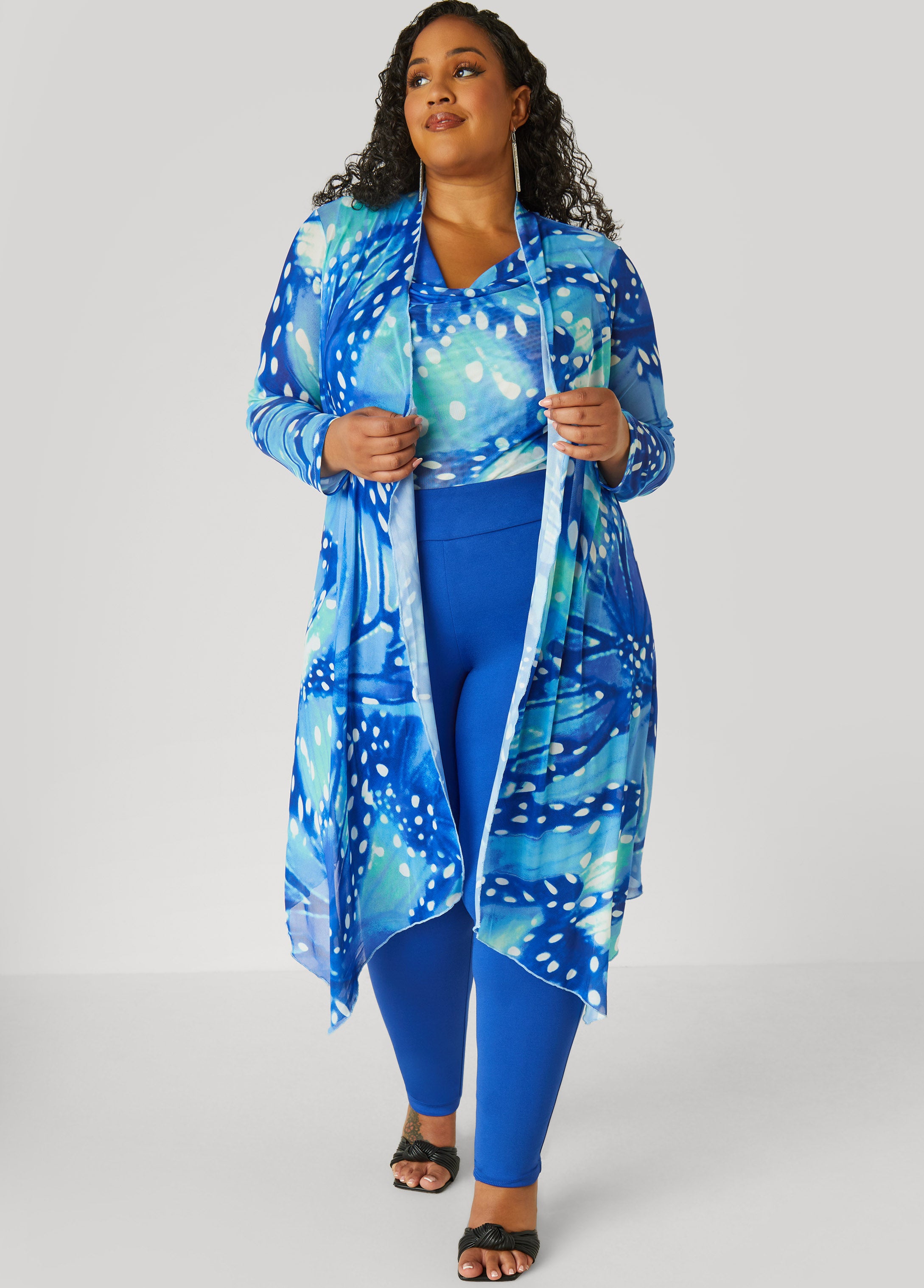 Plus Size Open Front Abstract Mesh Duster, Multi, 18/20 - Ashley Stewart